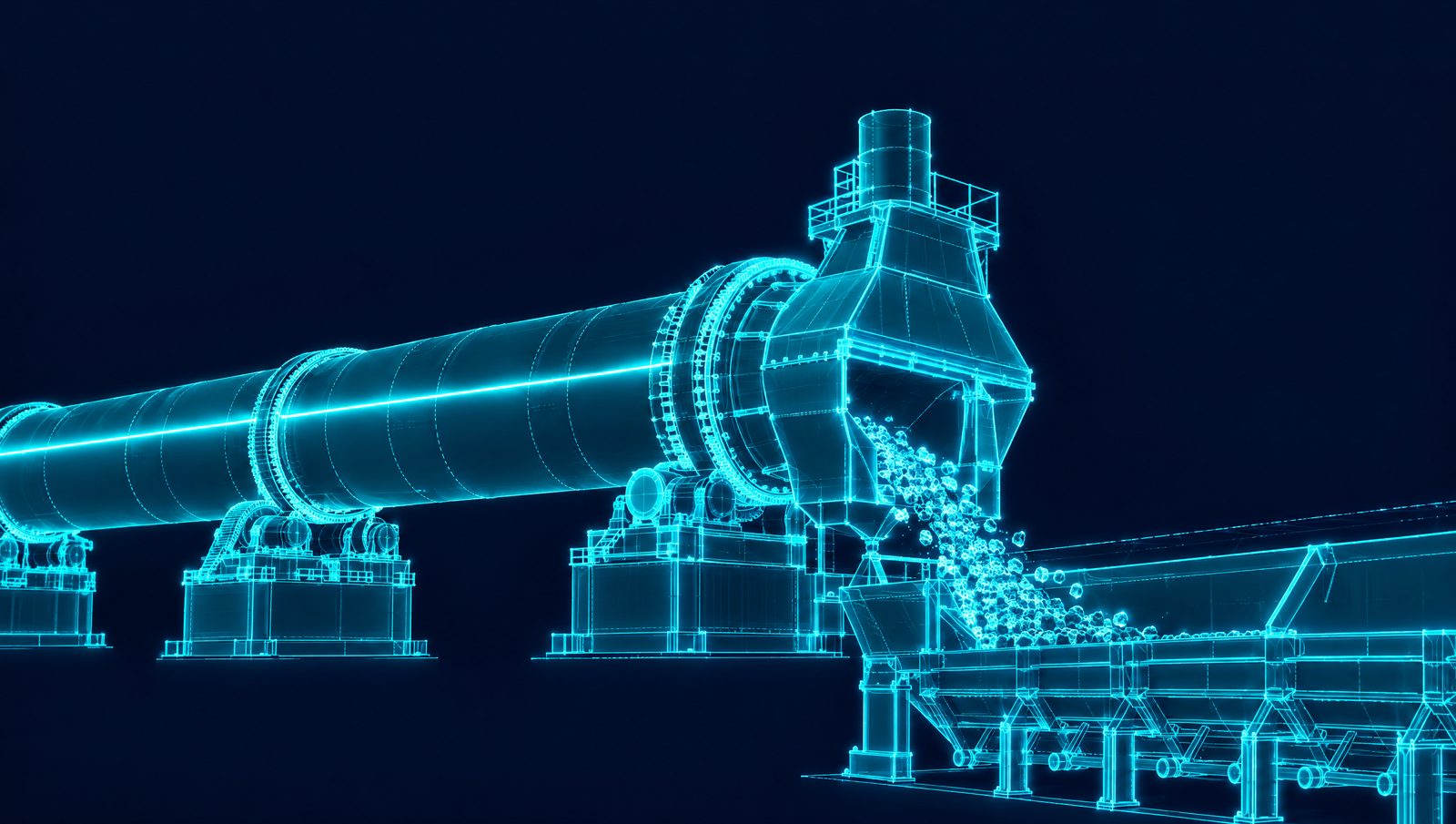 Wireframe illustration of a cement kiln burning zone with a continuous free lime trend