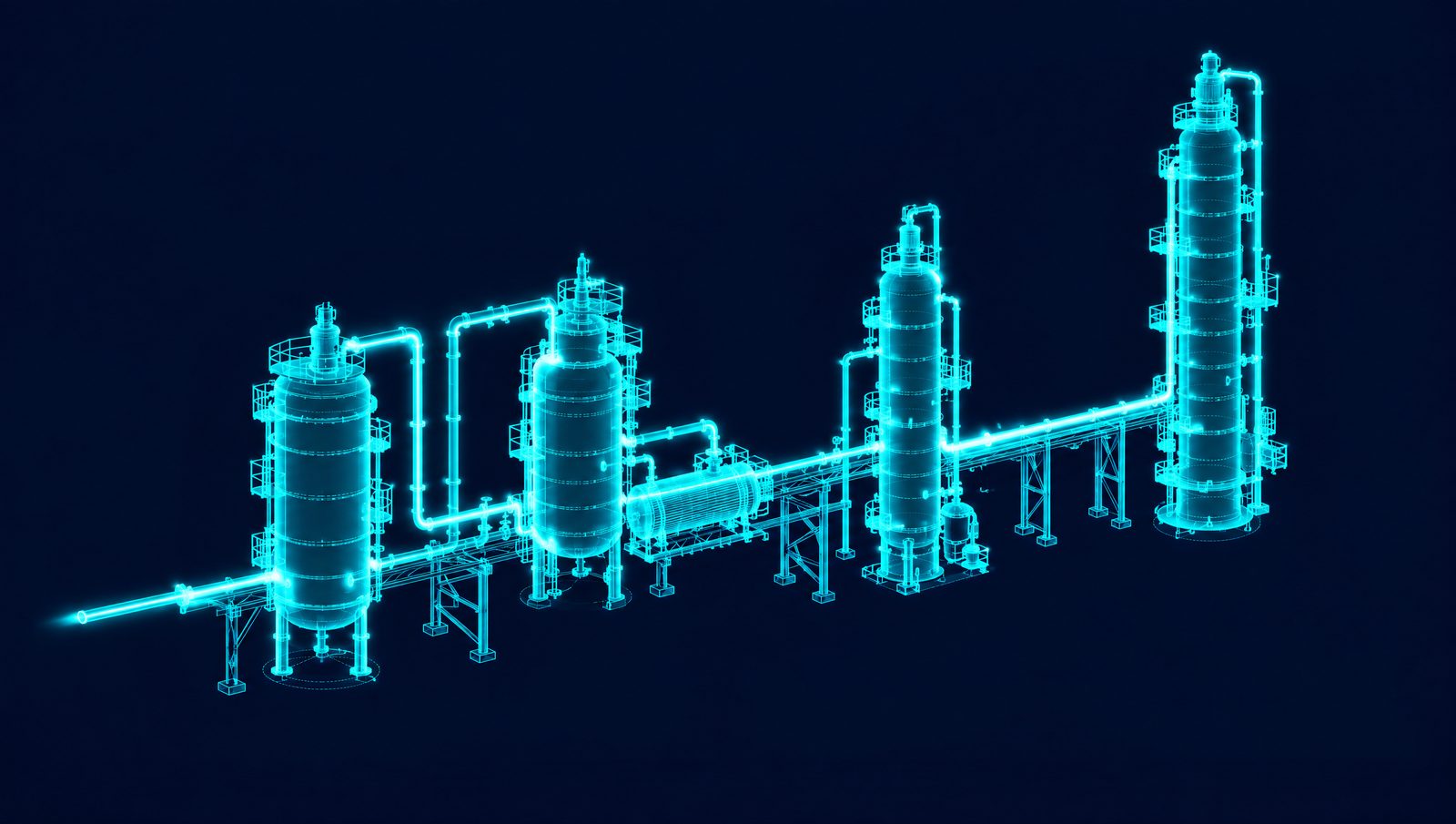 Wireframe rendering of a pyrolysis gasoline hydrogenation and aromatics extraction train