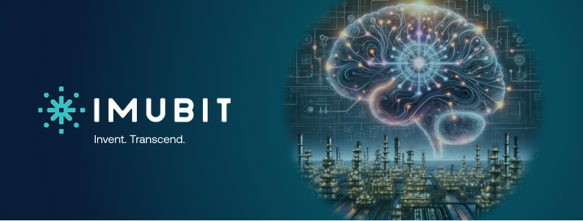 The optimizing brain on a blue background with Imubit logo